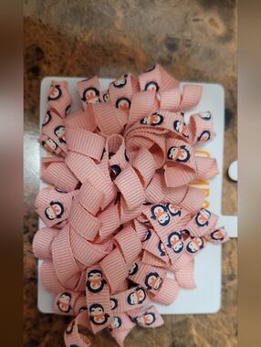 Gymboree Pink Korker Penguin Clips Ribbon Hair Bow with Doll Print